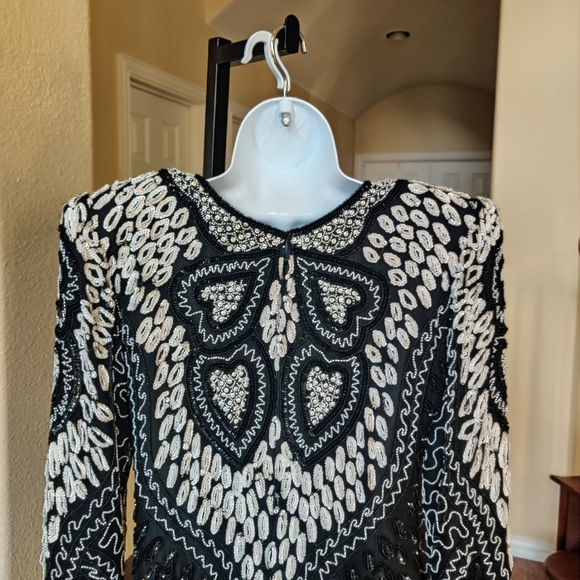 Gold Star VTG Beaded Statement Pure Silk Dress - Picture 10 of 15